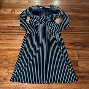 Ann Taylor Striped Long Sleeve Midi Dress‎ Twisted Front Career Casual Womens